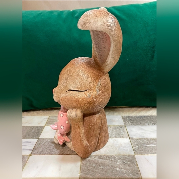 Easter Bunny Resting Bunny With Pink Bow Figurine viral sold out FIRM PRICE - Picture 3 of 5